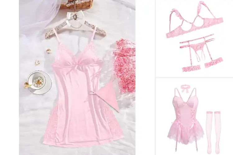Detailed view of Best Pink Lace Lingerie Sets